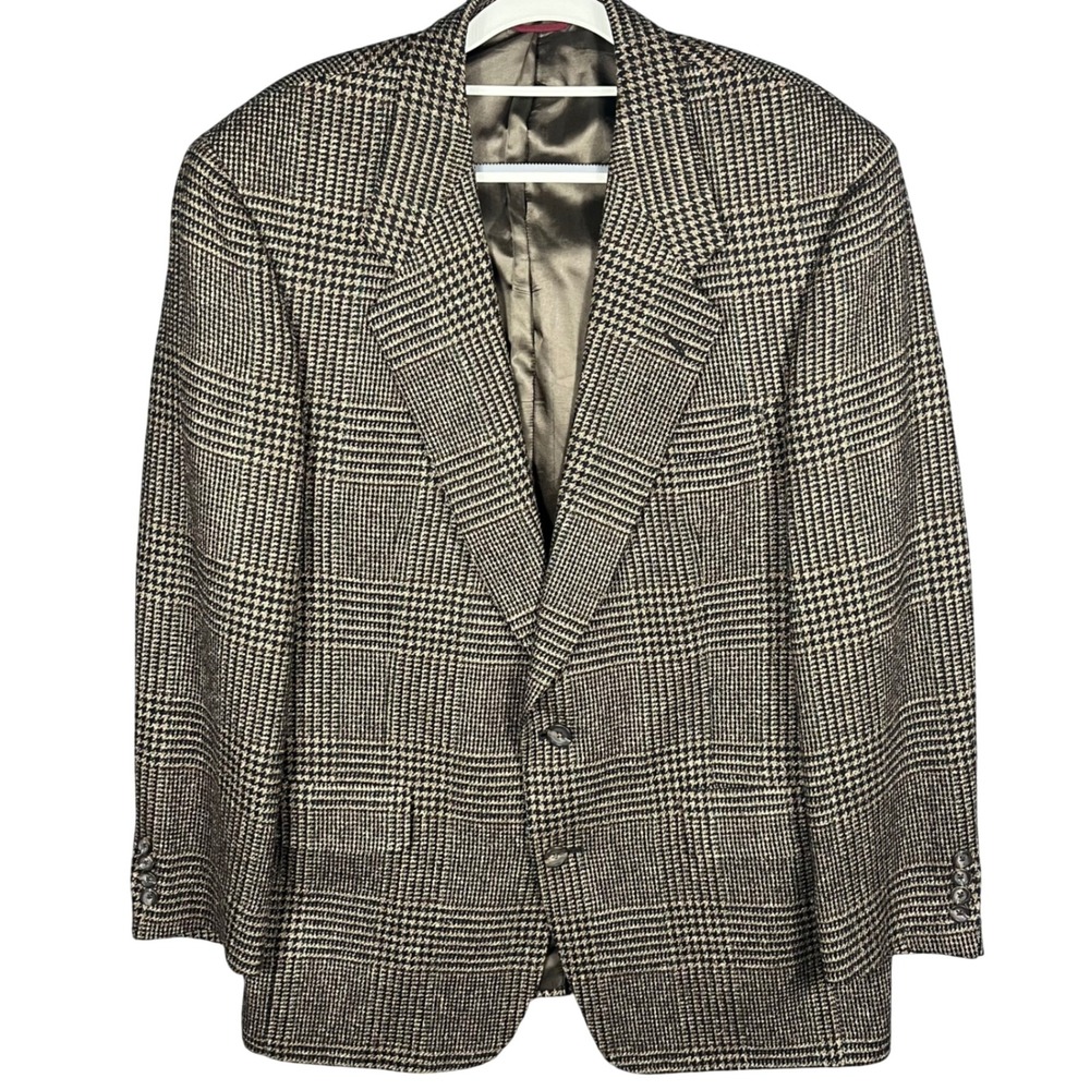 Hart Schaffner Marx Blazer Mens 42R Brown Glen Plaid 2-Button Sport Coat USA